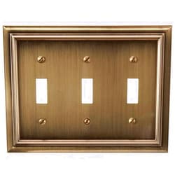 Amerelle Continental Triple Toggle Cast Metal Wallplate in Brushed Brass