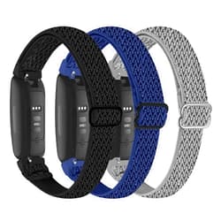VOMA 3-Pack Elastic Nylon Bands Compatible with Fitbit Inspire 3/Inspire 2/Inspire HR/Inspire, Breathable Adjustable Replacement Stretchy Nylon Loop Wristband Sport Strap for Woman Man