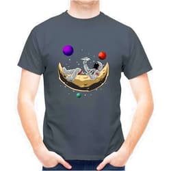 Indokyeyqaz Men's Short T-Shirt, Astronaut and The Moon Graphic Cotton Tees for Men, Crewneck Tees Black