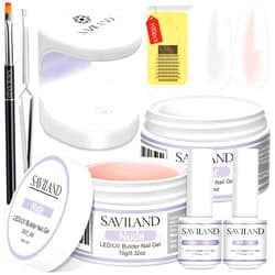 SAVILAND Builder Nail Gel Set - 2 Basic Colors Nail Extension Kit Clear Nude Nail Strengthen Gel with Nail Brush 100 Pcs Nail Forms for Nail Extension at Home Nail Salon, Nail Art DIY