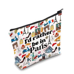 LEVLO Funny Eiffel Tower Cosmetic Make Up Bag France Paris Travelers Gifts i'd Rather Be In Paris Makeup Zipper Pouch Bag For Women (In Paris Full Bag)