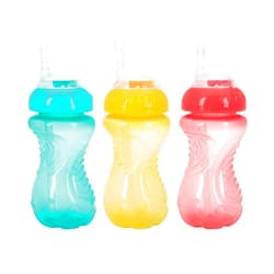 Nuby 3 Pack No Spill Flex Straw Toddler Sippy Cups - Toddler Cups Spill Proof with Easy and Firm Grip - Aqua, Yellow, Coral