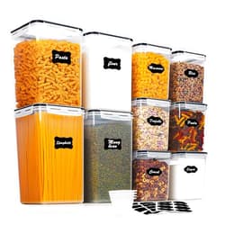 Vtopmart 10 PCS Flour and Sugar Storage Container, Large Airtight Food Storage Containers with Lids for Kitchen, Pantry Organization and Storage, BPA Free, Black