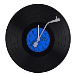 ZOYPAR Musical Black Vinyl Record Wall Clock Battery Operated Music Room Decor Decoration Art Hanging Clocks- 11.81inch Blue