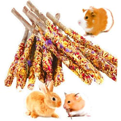 Abizoo Bunny Chew Toys for Rabbits,18PCS Natural Apple Wood Sticks with Petals Good for Chinchillas Guinea Pig Hamster Teeth Care, Bunny Small Pet Treats Teething Toys| Natural Organic Safe
