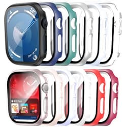 Cuteey 12 Pack Case for Apple Watch Series 9 8 7 45mm Tempered Glass Screen Protector, All Round Full Hard PC Protective Cover Bumper for iWatch 9 8 7 Accessories