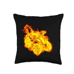 Quad Biking Gift Idea For Men Women Kids Fire Four Wheeler Bike Flames Quad Biker Throw Pillow, 16x16, Multicolor