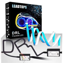 LEADTOPS Flexible Led Light Strip 2 Pcs 24 Inch Dual Color LED Headlight Surface Strip Tube Light White & Amber Daytime Running Light Waterproof Switchback Sequential Lamp Turn Signal Light