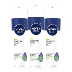 NIVEA MEN Sensitive Shave Gel with Vitamin E, Soothing Chamomile and Witch Hazel Extracts, No Drying Alcohols, 3 Pack of 7 Oz Cans
