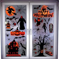 Runloon 98PCS Halloween Window Clings, Halloween Window Decals Stickers Death Bat and Spider Halloween Window Decor, Double-Side Halloween Glass Decals Halloween Window Stickers for Halloween Party Decoration