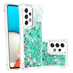 Asdsinfor Samsung Galaxy A53 5G Phone Case,Glitter Liquid Cute Clear Flowing Quicksand TPU with Anti-Fall Belt Bumper Corner Shockproof Protection Case for Galaxy A53 5G Green Love LSYB