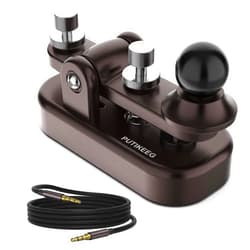 Putikeeg Mini Morse Radio Key CW HAM Send Telegram Double Paddle Morse Code Key with Aluminum Alloy Body Base Brown(S)