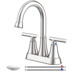 Hurran Bathroom Faucets for Sink 3 Hole, Hurran 4 inch Brushed Nickel Bathroom Sink Faucet with Pop-up Drain and Supply Lines, Stainless Steel Centerset Faucets for Sink Vanity RV