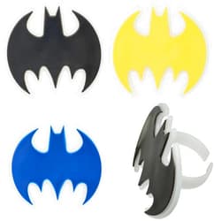 DecoPac Batman Dark Knight Rings, Glow In The Dark Batman Cupcake Decorations, Bat Signal Cake Toppers in Black, Yellow, Blue - 24 Pack
