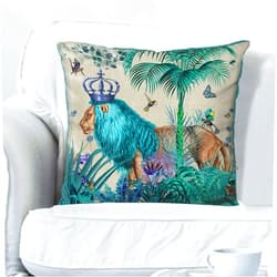 FabFunky Kelly Stevens-McLaughlan, Blue Lion in Tropical Jungle Decorative Cushion / Pillow Cover, Zippered Base, Full Piping, 18 Inches x 18 Inches