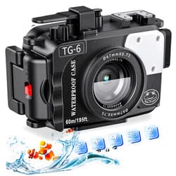 Starbea Seafrogs 60m/195ft Underwater Camera Housing for Olympus TG-6 – Waterproof Case with 52mm & 67mm Thread, Dual Fiber Optic Ports, Leak Detection, Stainless Steel Mounting Plate (TG-6-black)