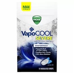 Vicks, VapoCOOL SEVERE Medicated Drops 18ct MaximumStrength Relief to Soothe Sore Throat Pain, Menthole, 18 Count