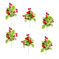 M2cbridge Pack of 6 Christmas Red Berries Artificial Holiday Floral Picks Ornaments
