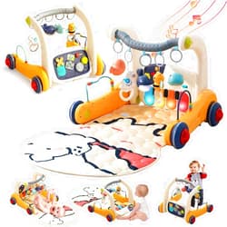 KidsMind Baby Play Mat Gym,4-in-1 Baby Kick and Play Piano Tummy Time Mat Learning Walker-Musical Activity Center with Lights Seat and Push Walkers Ideas for Baby Newborn 0-6-12 18 Months Boy Girl