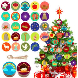 Maitys 24 Pieces Jesse Tree Ornaments Printed Wooden Christmas Advent for Kids Advent Wreath Jesse Tree Jesse Tree Kit Jesse Tree Advent Wooden Symbols and Bible Stories for Christmas Party Decor