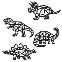 PEUTIER Dinosaur Wall Decor, 4pcs Dino Room Wall Decor Wooden Bathroom Decoration Wall Art Decor for Boys Girls Bedroom Nursery Room Living Room (Black)