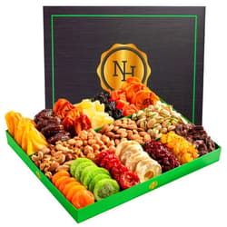 Nut Haven Holiday Christmas Dried Fruit & Nuts Gift Basket - Extra Large Selection of 18 Food Tray - Assorted Food Gift Box for Thanksgiving, Family, Men, Women, Husband, Sympathy, Men & Women.