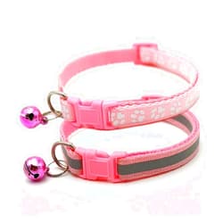 YOUALSO Pink Dog Collar with Bell, 2-Pack Basic & Reflective Cat Collars with Bells for XXS Xs Small Tiny Pet Dogs Female Kitten Girls Animal, Neck 7-12 inch