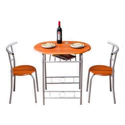 DUNTANG 3 Piece Breakfast Table Sets Compact 2 Chairs and Table with Metal Frame and Shelf Storage Kitchen Dining Furniture Light Brown