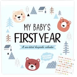 CHUNNIN Little Camper Baby's First Year Calendar with Stickers Woodland Bear 1st Year Tracker First Year Book Baby First Year Milestones Newborn Baby Memory Calendar Keepsake for Baby Girl or Boy