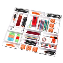 Toolly Set of 24 Interlocking Desk Drawer Organizer Tray Dividers, Plastic Shallow Narrow Drawers Organizers Separators Storage Bins Container for Kitchen Office Bathroom Makeup