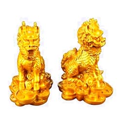 Generic Gold Resin Chi Lin Qilin Kylin Sculpture - Dragon Horses on Ancient Coins Tabletop Decor, Feng Shui Wealth Statue with Vintage Charm