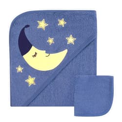 Hudson Baby Unisex Baby Cotton Hooded Towel and Washcloth, Moon, One Size