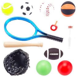 FINGERINSPIRE 24 Pcs Miniature Sports Set Mini Baseball Tennis Football Basketball Rugby Bowling Table Tennis Ball Clubs Ball Bats Mini House Decoration Accessories for Collection
