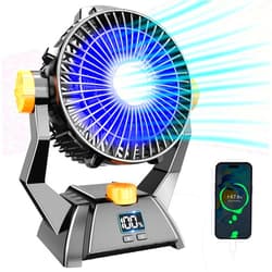 CRISLEX Camping Fan 20000mAh Rechargeable 100Hrs, 9-Inch Portable Cordless Battery Powered Fan with Led Light and Hook for Camping Tent Fan, Personal USB Table Desk Fan for Travel Beach Fishing BBQ RV Outdoor