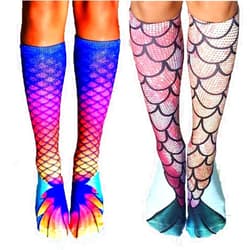 JCSMARTEC 2-Pair Mermaid Knee High Stocking, Soft Over the Calf Boot Socks Leg Warmers Stockings for Cosplay Women