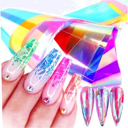 ONEUPIN 8 Sheets Gradient Glass Paper Nail Art Sticker，Colorful Laser Aurora Cellophane 3D Broken Glass Pieces Mirror Foils Nail Art Decoration for Women Acrylic DIY Nail Art Stickers