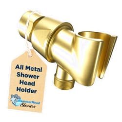 HammerHead Showers All Metal Handheld Showerhead Holder, Adjustable Wand Holder with Universal Wall Hook Bracket and Brass Pivot Ball, Brushed Gold