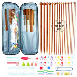 Mdoker Bamboo Knitting Needle Set with Case 36pcs Straight Single Pointed Kniting Needles 13.5inch Length Sweater Needles for DIY Knitting Projects(2mm-10mm) Knitting Set with Accessories