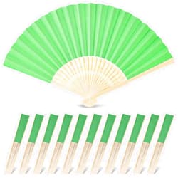 JOHOUSE Foldable Bamboo Fans, 12PCS Eastern Style Handheld Fan Japanese Chinese Fan for DIY Decoration Wedding Dancing Party Summer Dark Green