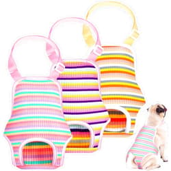Nuanchu 3 Pieces Dog Diaper Striped Sanitary Pantie with Adjustable Suspender Washable Reusable Puppy Sanitary Panties Cute Pet Underwear Diaper Jumpsuits for Female Dogs (Rainbow Pattern, M)