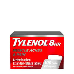 Tylenol 8 Hour Muscle Aches & Pain, 650 mg Extended-Release Acetaminophen Tablets for Muscle and Joint Pain, Bi-Layer Design for Quick and Long Lasting Relief, 100 Count