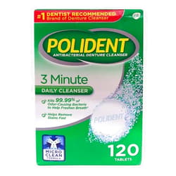 Polident 3 Minute, Antibacterial Denture Cleanser 120 Ea (3 PACK)