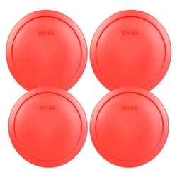 Pyrex Bundle - 4 Items: 7402-PC 6/7-Cup Red Plastic Food Storage Lids Made in the USA