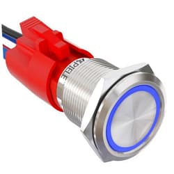 APIELE 10 Amp 19mm Latching Push Button Switch 12V SPST LED Waterproof Round Self-Locking 1NO (Silver Stainless Steel, Blue)