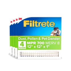 Filtrete 12x12x1 AC Furnace Air Filter, MERV 8, MPR 700, Tough on Pollen, Easy on Airflow, 3-Month Pleated 1-Inch Electrostatic Air Cleaning Filter, 4-Pack (Actual Size 11.813 x 11.813 x 0.81 in )