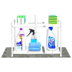 Simple Houseware Under Sink 2 Tier Expandable Heavy Duty Metal Shelf Organizer Rack, White (Expand from 15 to 25 inches)