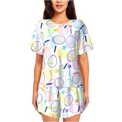KeuLeN Pajama Set For Women Tennis Rackets And Balls Novelty Lounge Set S-4xl