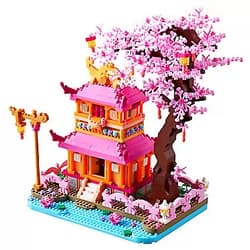 DOLBLOCK YUJNS Sakura Tree House Building Micro Blocks Set Architecture Mini Bricks of Japan Cherry Blossom Bonsai, Enjoy Flower Pavilion Modle Kit Gift for Kids Teen and Adults, 1810 PCS (with 2 Figure)