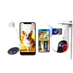 JOOAN 5g/2.4g dual lens outdoor camera & 2.4g light bulb security camera, 2 way audio, motion detection, sd card & cloud storage,works with Alexa