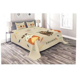Lunarable Woodland Coverlet, Hand Drawn Boho Tribal Owl Deer and Fox in Meditation with Falling Feathers Pastel, 3 Piece Decorative Quilted Bedspread Set with 2 Pillow Shams, King Size, Multicolor